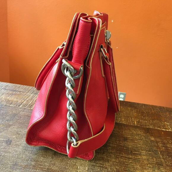 Charles Jourdan Red Pebbled Leather Large Shoulder Bag Purse Classic Vintage - Picture 6 of 12